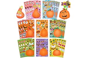 JOYIN 24 Pcs Halloween Pumpkin Decorating Stickers, Party Favor for Kids, Art Crafts Party Supplies, Pumpkin Face Sticker with 8 Designs, Halloween Treats Classroom Activities Games