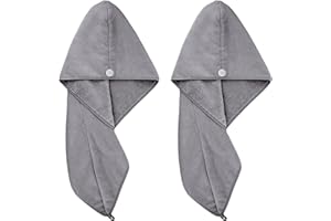Polyte Microfiber Hair Turban Wrap Hair Drying Towel 12 x 28 in (Dark Gray - 2 Pack)