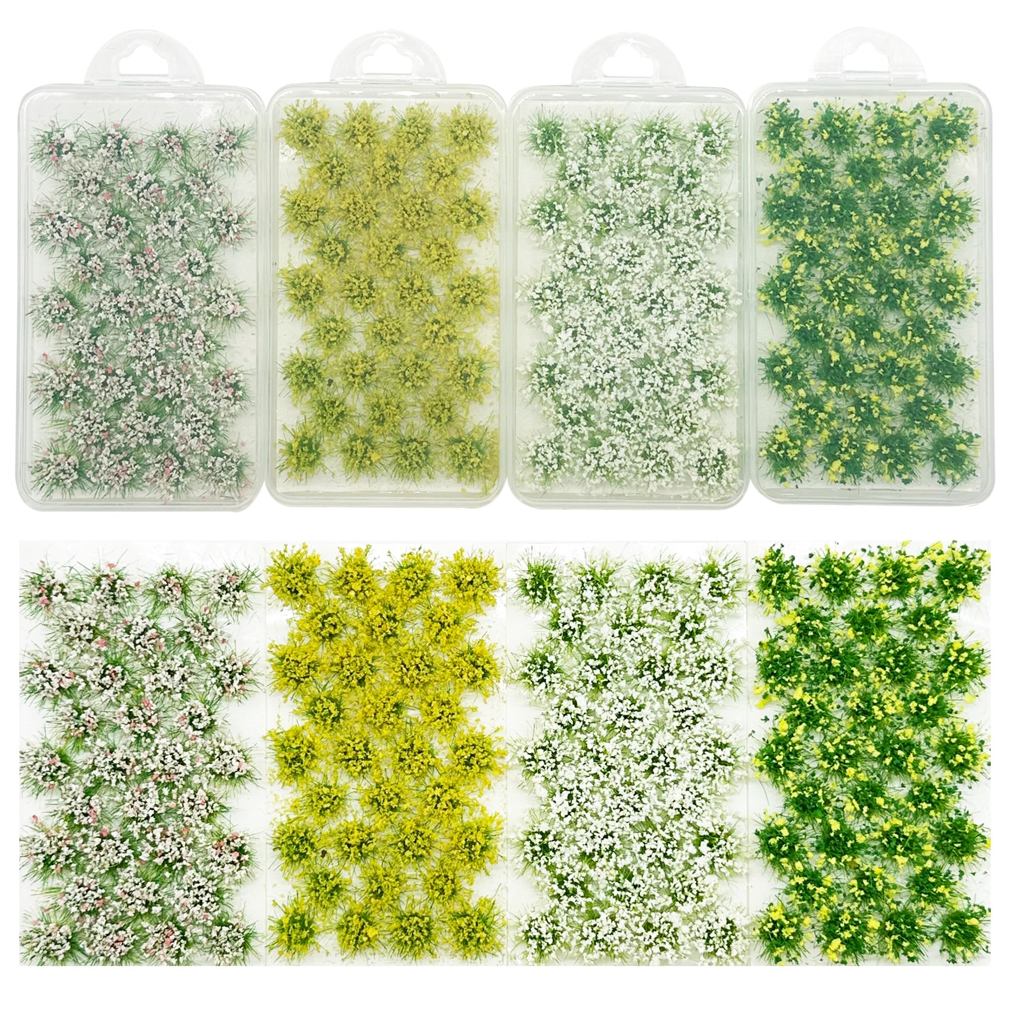 Cayway 128 PCS Miniature Colorful Flower Cluster, 4 Color Static Grass Tuft Model Vegetation Groups Static Grass Tufts for DIY Model Train Landscape Railroad Scenery Grass Tufts Flower
