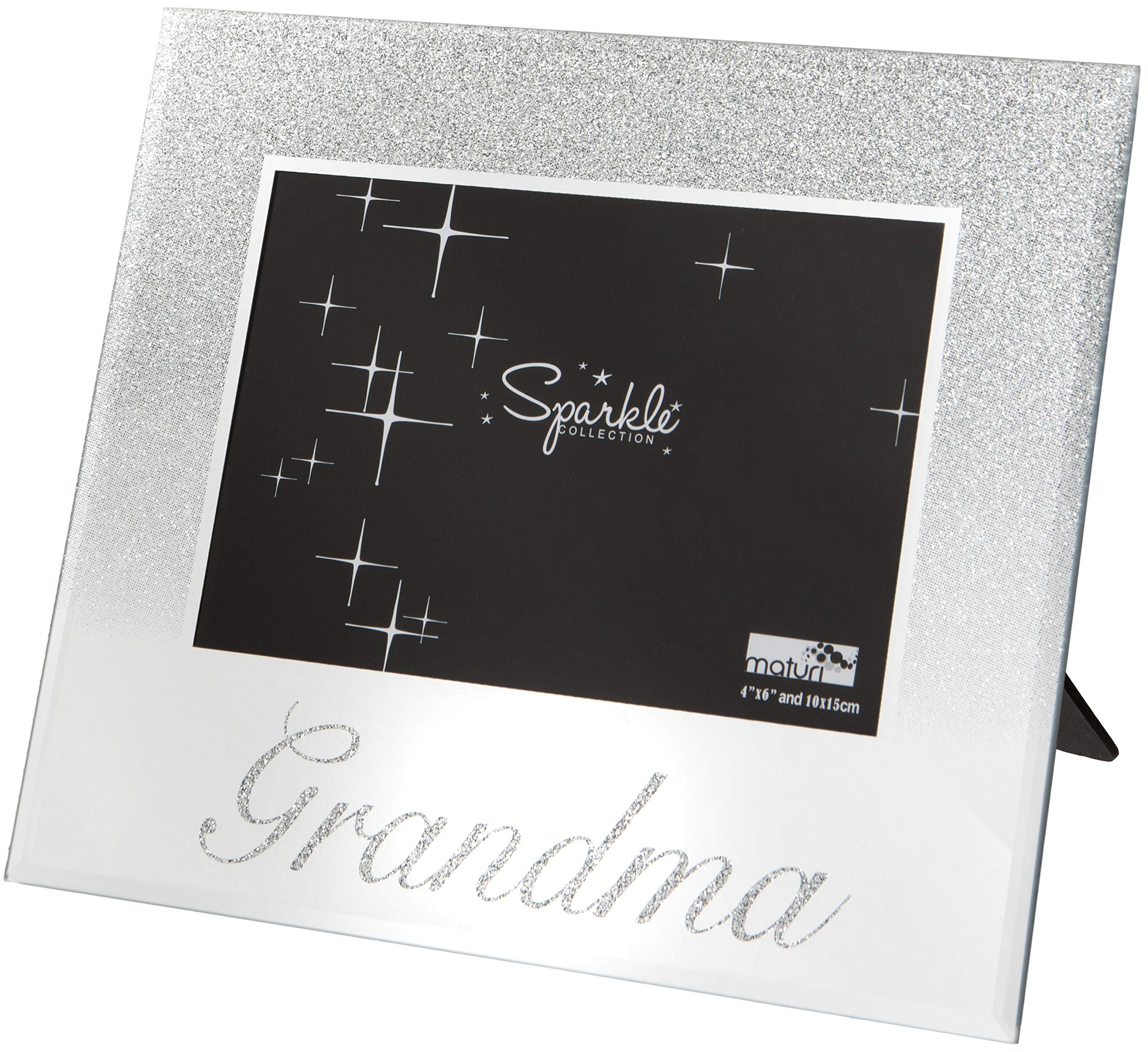 Maturi Silver Glitter Photo Frame, Mirrored 6 x 4 Inch, Grandma Gift