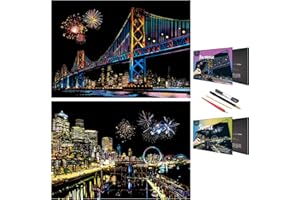 BOTEEN Scratch Rainbow Painting Art Paper,Scratch Art Crafts Set for Adults&Kids,Scratch Painting DIY Creative Gift with 4 Tools,16''x11''(America Series)