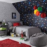 Arthouse Cosmos Space Planets Charcoal Wallpaper Teen Bedroom 3D Stars view 2