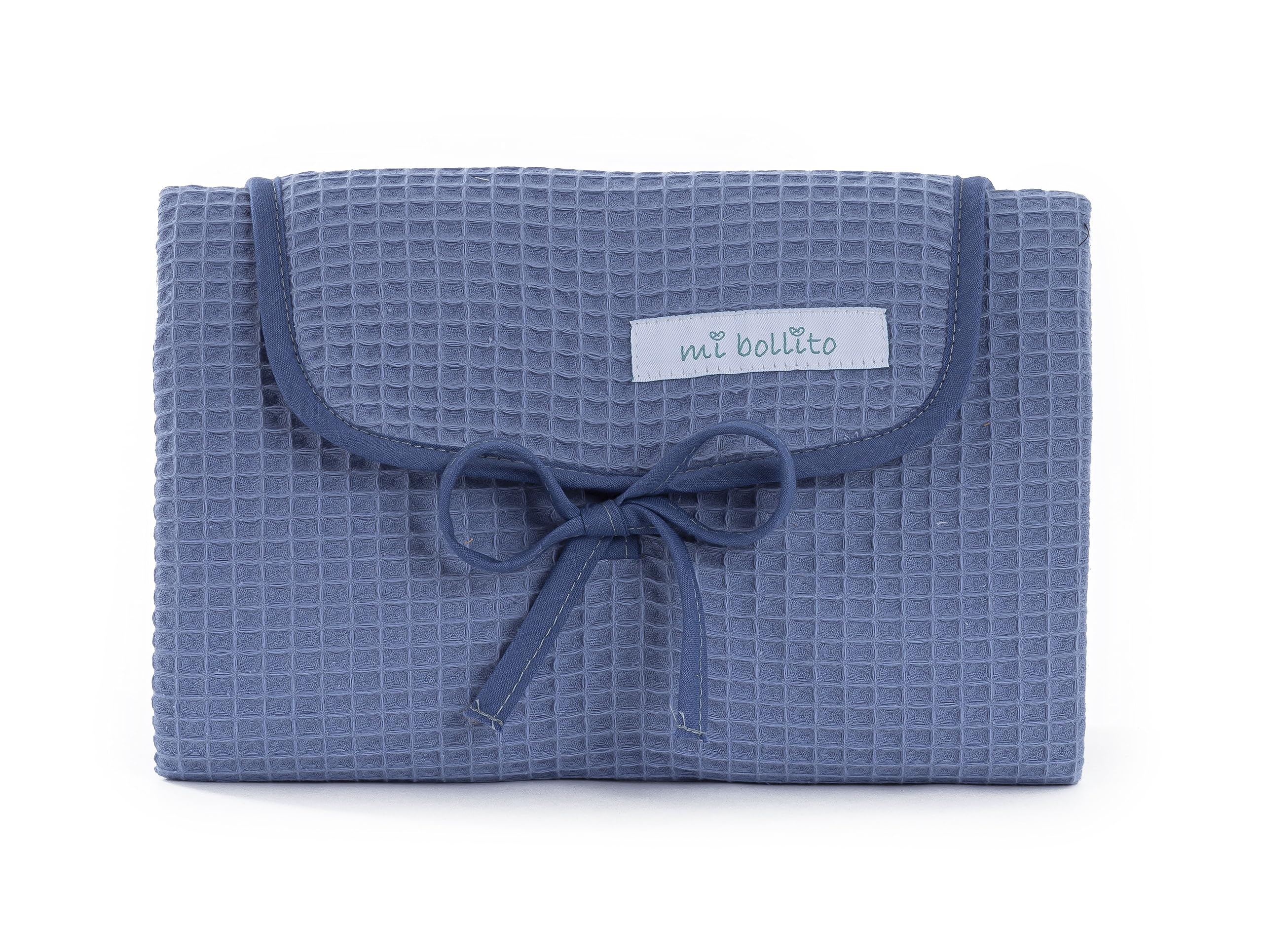 Mi bollito Baby Changing Mat Portable Foldable Waterproof 100% Cotton Waffle Fabric Easy to Store in Nursery Bag - Ideal Newborn Gift (Greyish Blue)