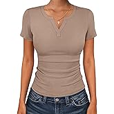 ANRABESS Women Short Sleeve Tops V Neck Rib Knit Slim Fit Shirts Basic Tee 2026 Summer Casual T-Shirt Outfits Clothes