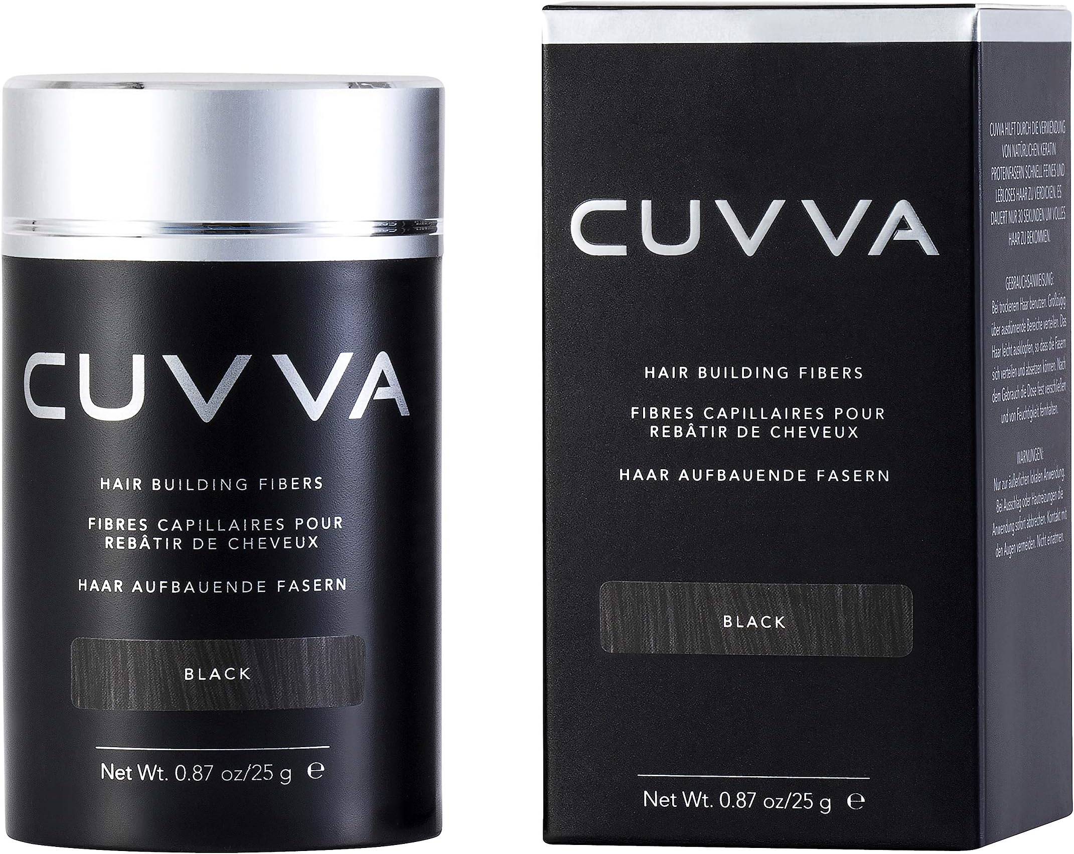 CUVVA Hair Fibers for Thinning Hair (BLACK) - Keratin Hair Building Fiber Hair Loss Concealer - Thicker Hair in 15 Seconds - 25g/0.87oz Bottle - For Men & Women