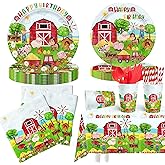 Wenioerz Farm Birthday Decorations Farm Animals Party Plates Cups Napkins Knife Fork Spoon Supplies for Kids Animal Theme Party Birthday Supplies