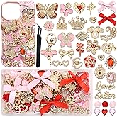 BELICEY Junk Phone Case Charms Kit Sweet Red Pink Flowers Bow Charms for Junk Cases Valentine's Day 3D Heart Butterfly Phone Case Kit Flatback Rhinestone for Customizing DIY Craft Accessories