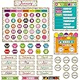 Calendar Bulletin Board Set, Calendar Seasons Weather Chart Bulletin Board and Classroom Display with Stickers for School Classroom Bedroom Wall Decoration (Confetti Style)