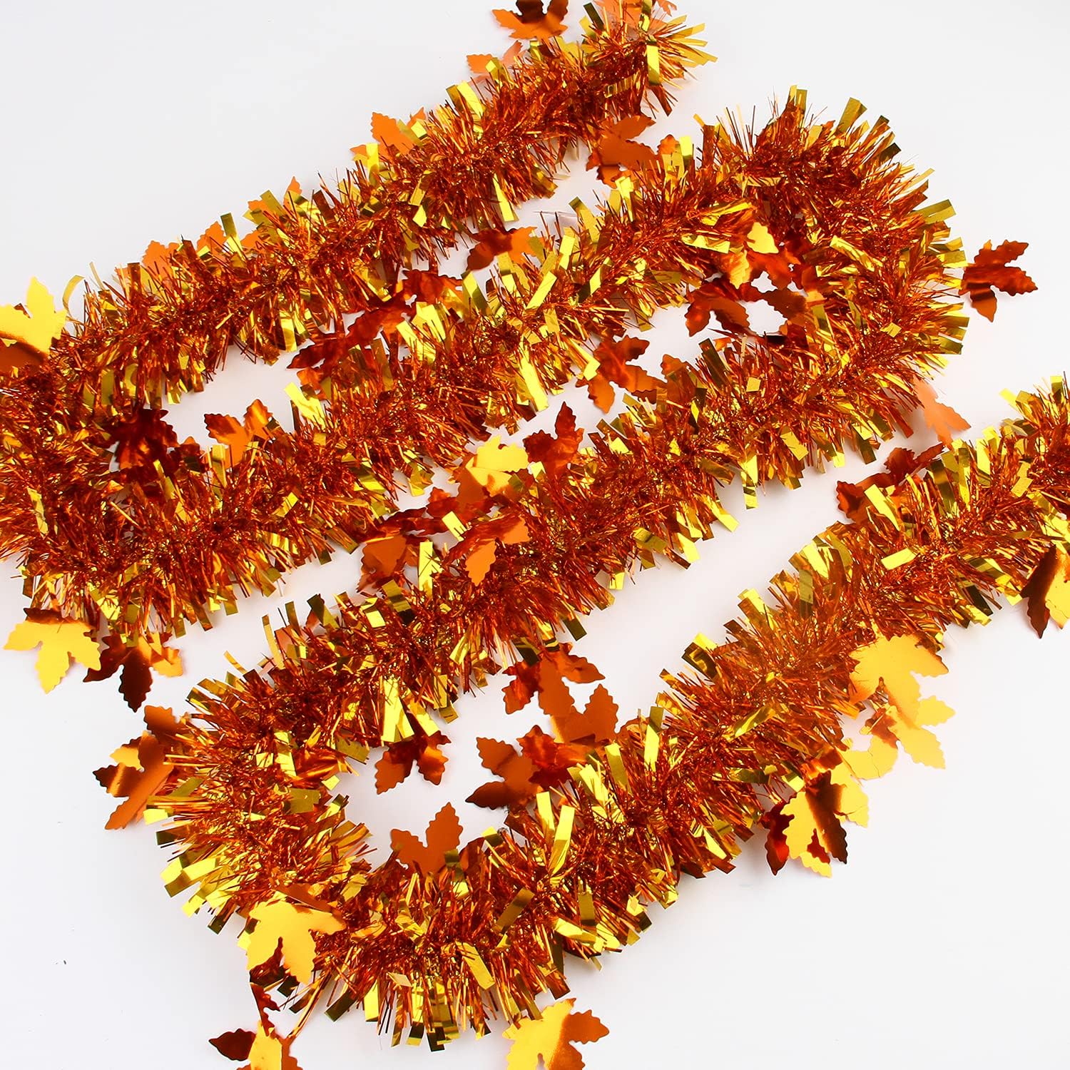 Wreaths, Garlands & Swags - CCINEE 33FT Thanksgiving Tinsel Garland,Maple Leaf Metallic Twist Garland Decor for Fall Party Decoration,Gold & Copper