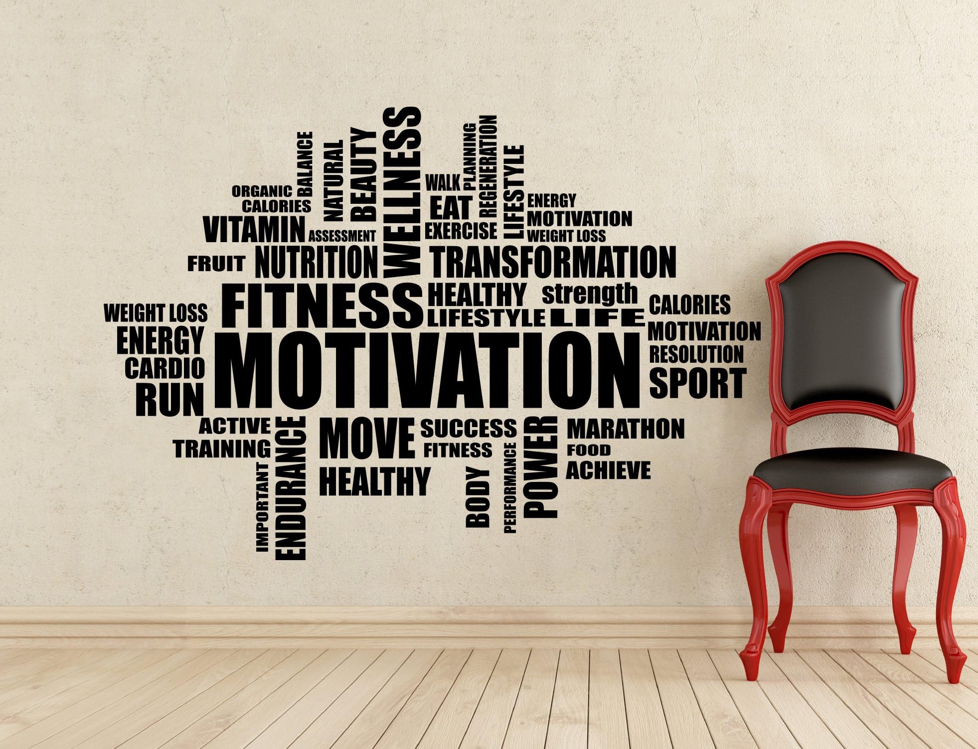 Gym Wall Decals Fitness Motivation Word Cloud Wall Decal Inspirational Words Gym Poster Stencil Decor Sports Vinyl Sticker Home Art Design Removable Mural (475n)