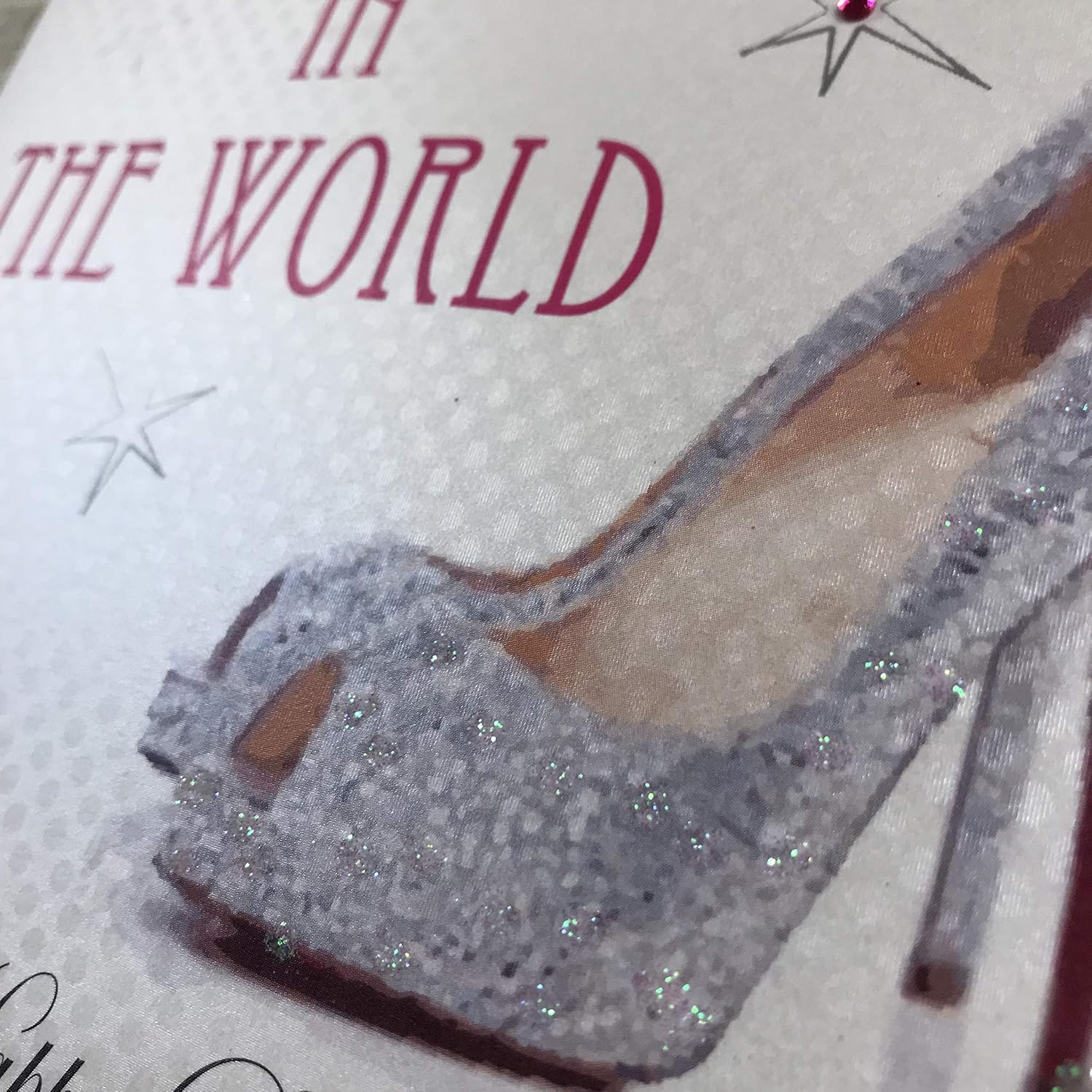 white cotton cards Best Sister in the World Happy Birthday Handmade Card with Glitter Shoe, PDT11PWORLD, 16cm x 16cm - Image 3