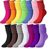 Jeere 14 Pairs Slouchy Socks for Women Color High Sock Scrunch Socks Extra Long Knee Sock, Size 9-11 Valentine's Day Gift(Bright Color)