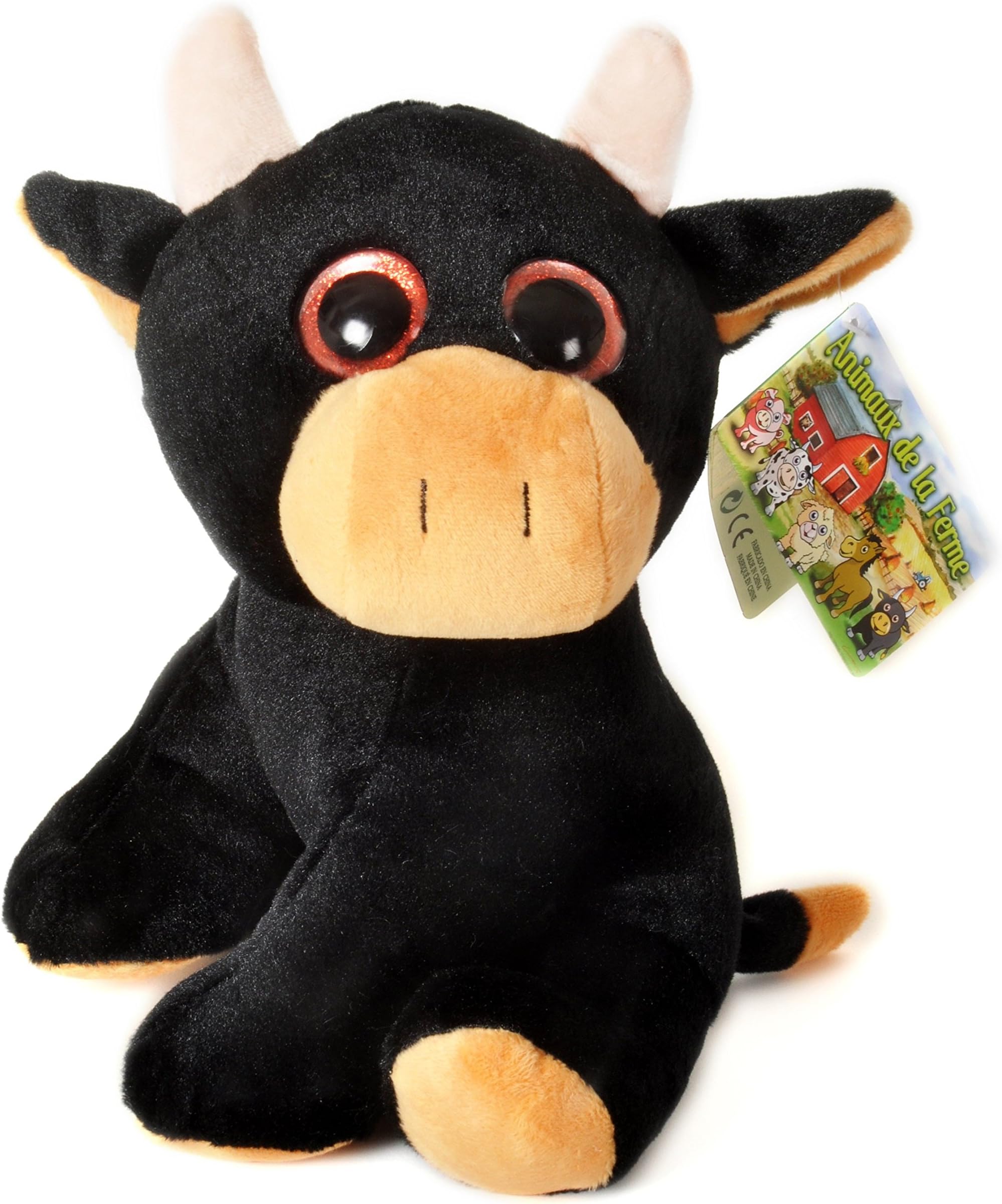 BARRADO ANIMALS ON THE FARM - Plush Toy black Bull with bright eyes (10"/26cm) - Super Soft Quality