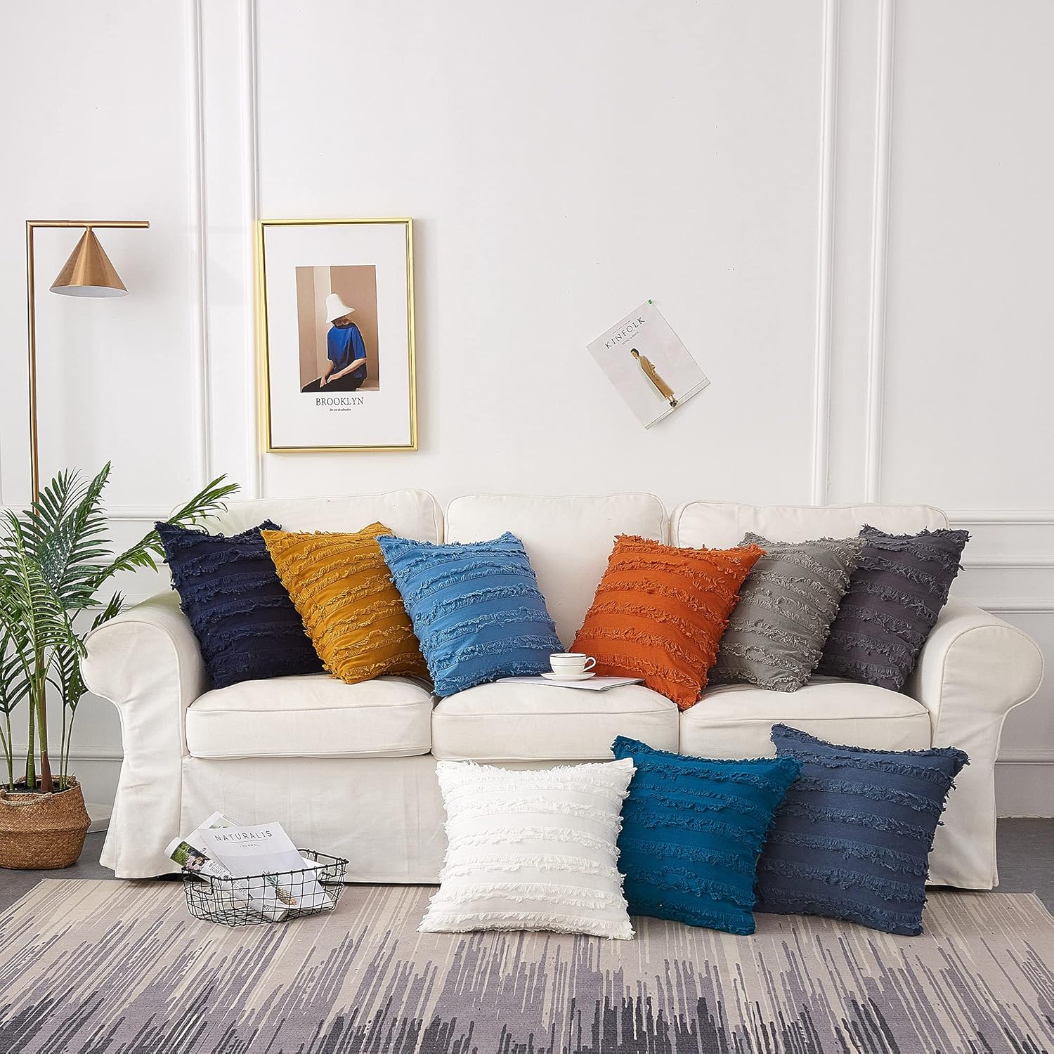 Longhui bedding Navy Blue Throw Pillow Covers for Couch Sofa Bed, Cotton Linen Decorative Pillows Cushion Covers, 18 x 18 inches, Set of 2: Home & Kitchen