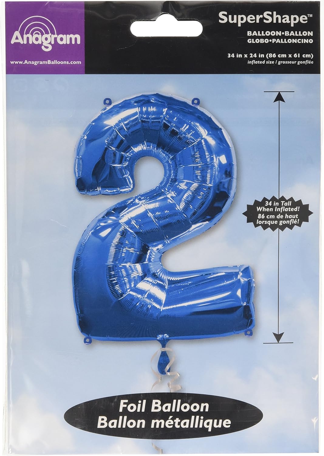 Amscan Super Shape Number 2 Balloon, Blue, Large