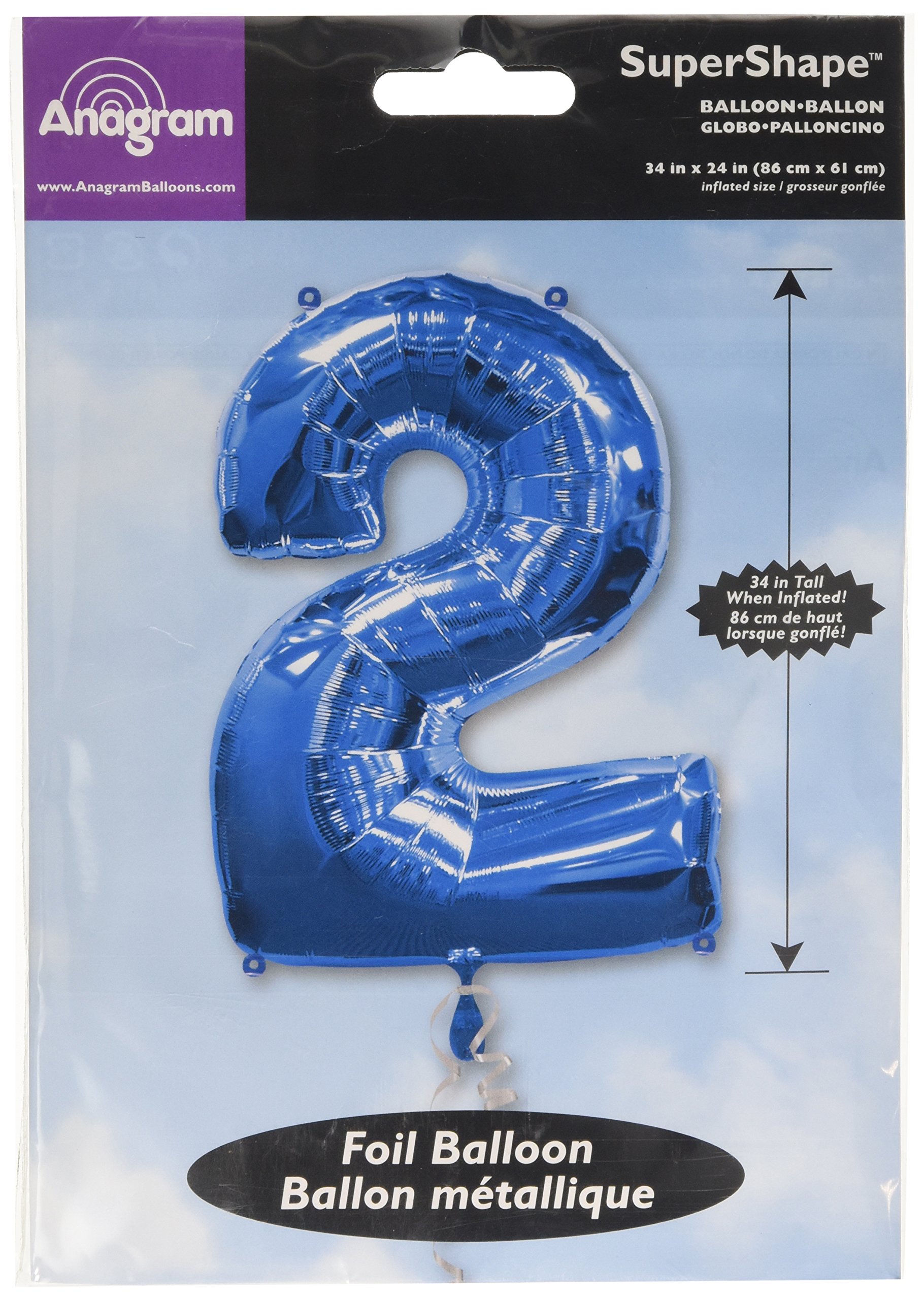 Amscan Super Shape Number 2 Balloon, Blue