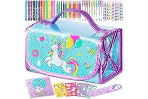ABERLLS Washable Markers Set with Glitter Unicorn Pencil Case, Art Supplies for Kids Ages 4 5 6 7 8 Years Old, Arts Crafts Coloring Set with Crayon Pencil Gel Pen, Unicorn Toy Birthday Gift for Girls 4-6-8-10