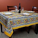 India Arts French Country Floral Print Tablecloth Square Cotton Table Linen Beach Sheet Beach Throw (Yellow, Tablelcoth 72 x 72 inches)