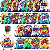 Kajaia Hero Party Favors Bags Comic Heroes Drawstring Backpacks Goodie Candy Gift Bags for Christmas Birthday Party Supplies(18 Pcs)