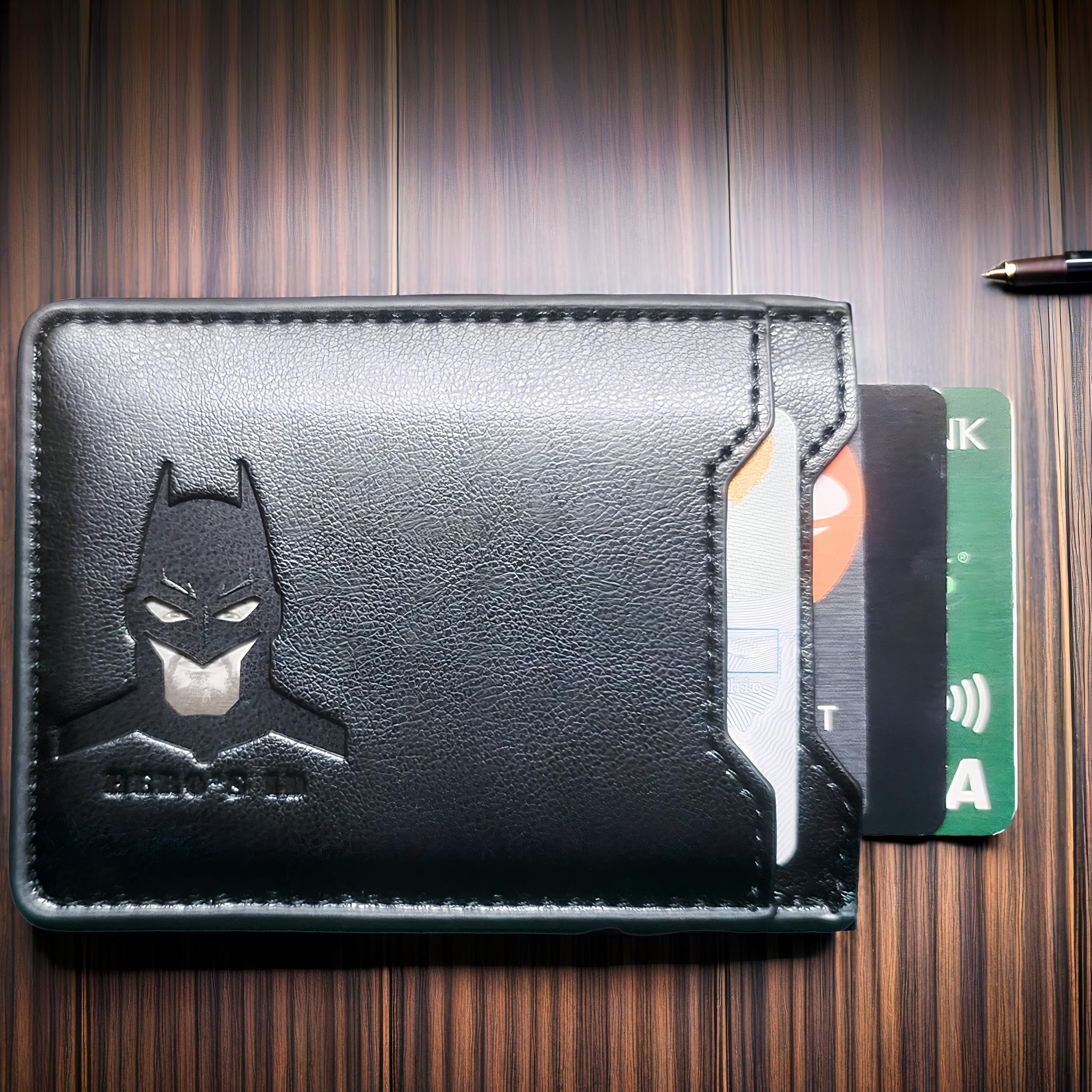 Leather Bat Wallet - Personalized wallet Man Woman, Superhero Mask - Slim Card Holder, Bat ID Heroic wallet- Unique Holiday Gift Birthday, Anniversary, for Dad, Husband, Boyfriend, Wife, Father's day