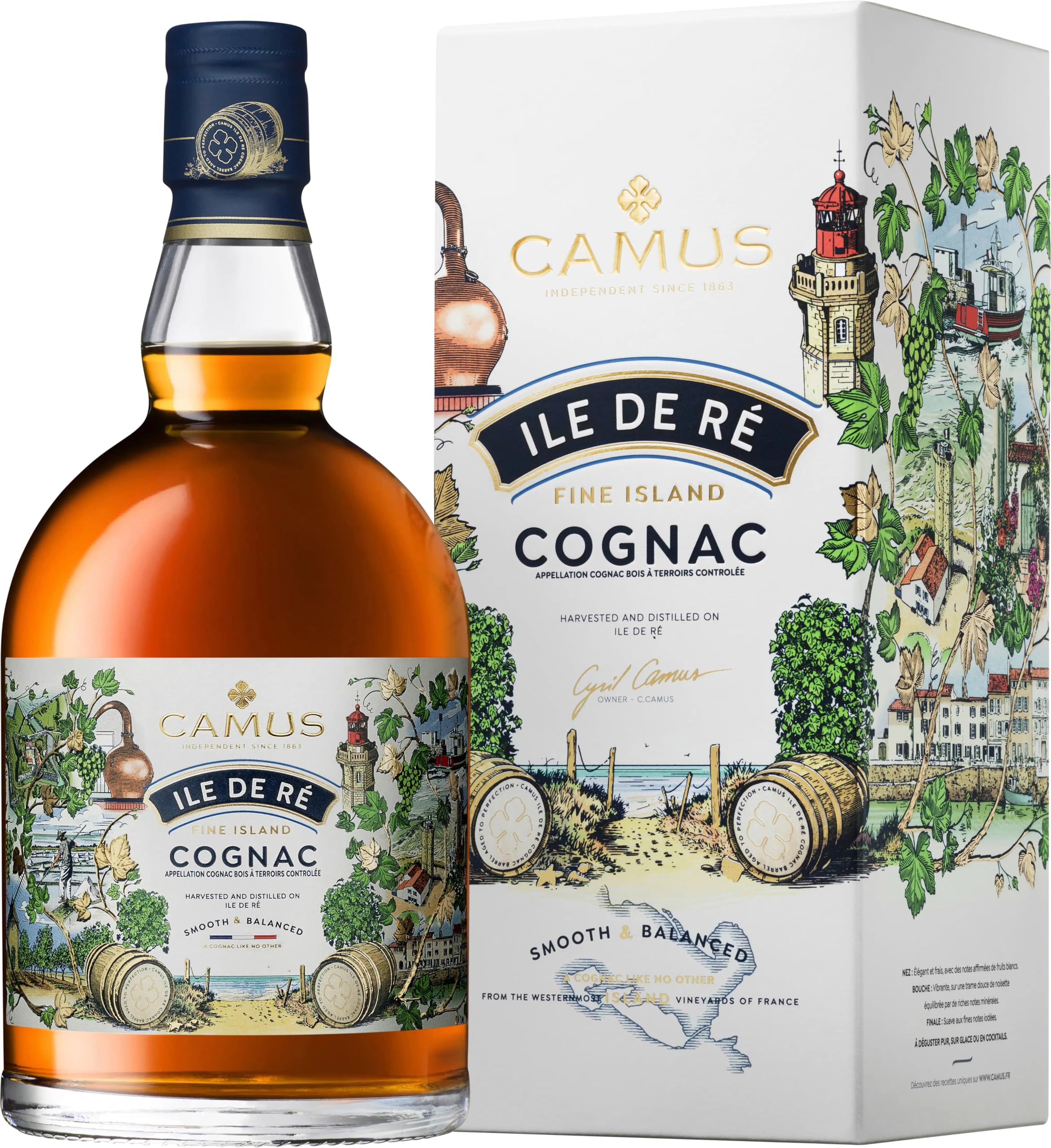 Camus Ile de Ré Fine Island 40% vol. - Cognac Sanft & Ausgewogen in Geschenkpackung – Qualität seit 1863 (1 x 0.7 l)
