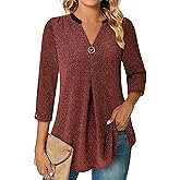 VALOLIA Womens Tops 3/4 Sleeve Shirts V Neck Blouses Dressy Casual Tunic Tops M-XXL