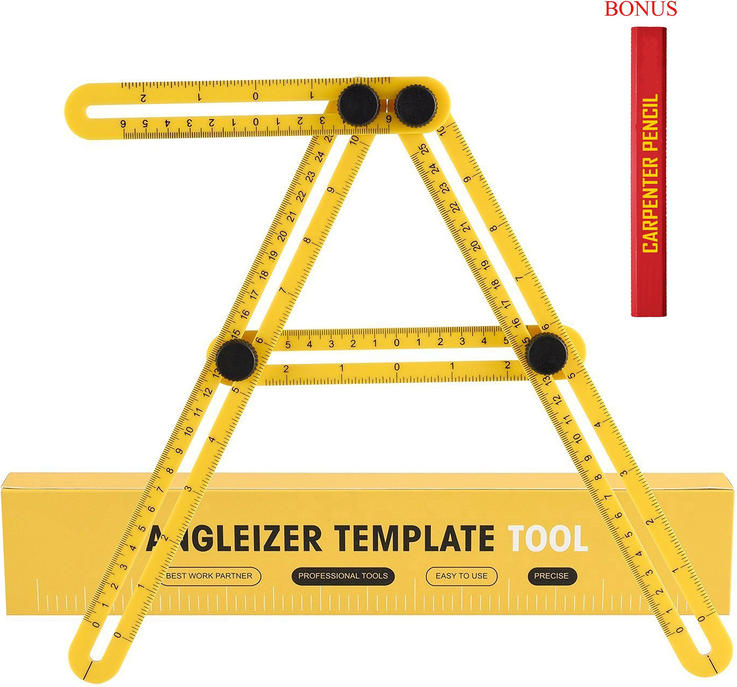 Toolsey Universal Angularizer Ruler, Angle Ruler Tool, Hight-Precise Multi-Angle Measuring Ruler Angularizer, Ultimate Tile and Flooring Tempelate Tool, Plastic, Size: 12’’ L x 2’’ W’’
