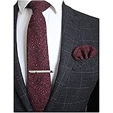 JEMYGINS Solid Color Cotton Cashmere Necktie and Pocket Square Tie Clip Sets for Men