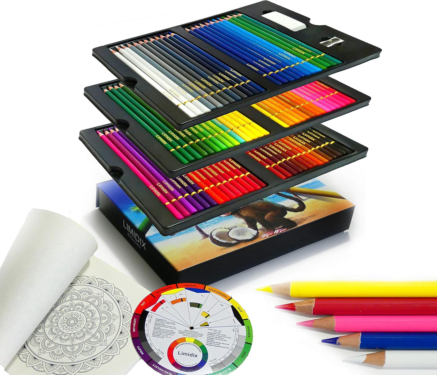 Limidix 80 Buntstifte Set für Künstler inkl. Malbuch & Farbmischkreis (perfekt für das Mischen und Schattieren)