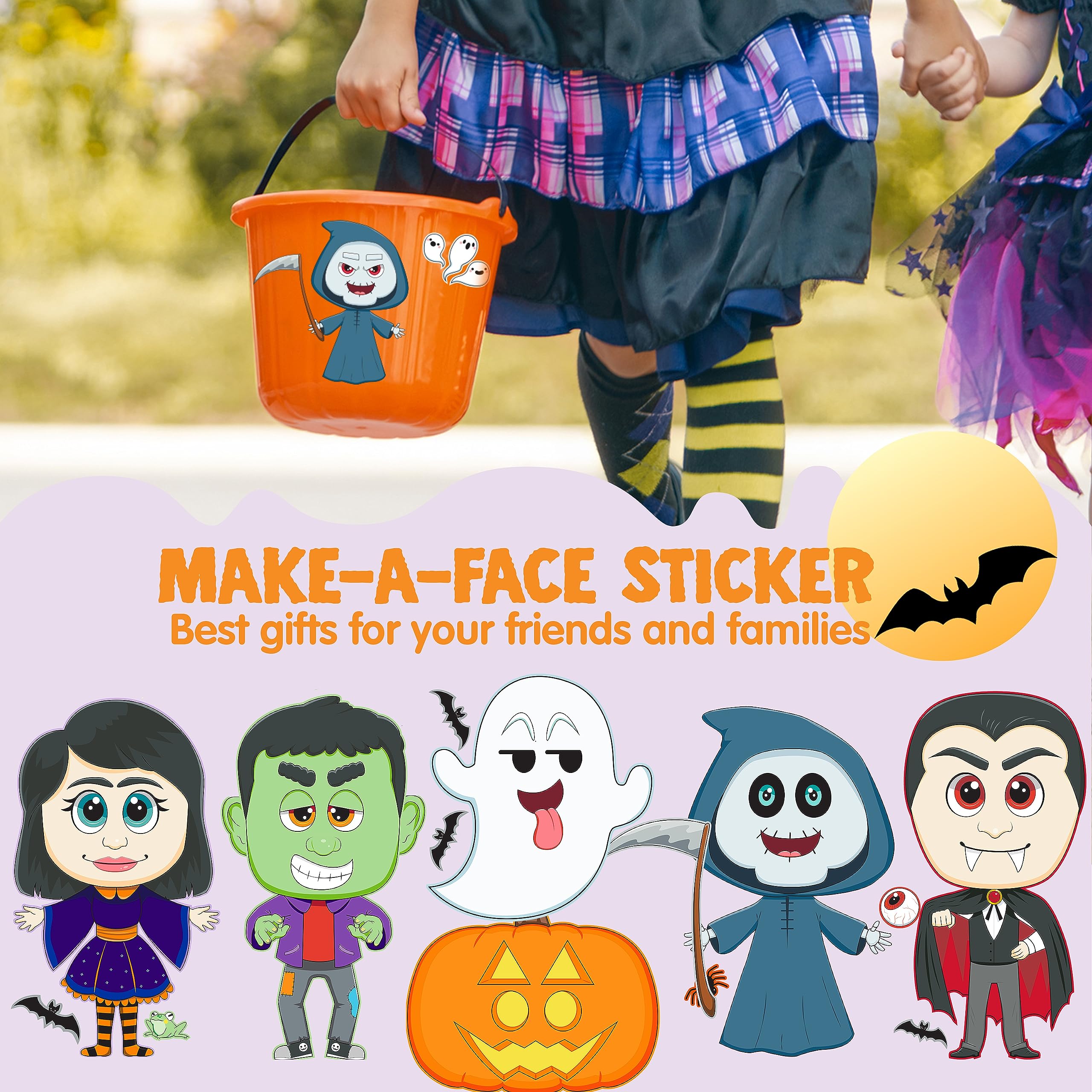 JOYIN 36 PCS Halloween Craft Stickers for Kids Party Favor, Make a Face Stickers with Designs Witch Vampire, DIY Craft Supplies for Halloween Party Game Classroom Activities Gift Goodies