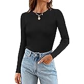 ZESICA Women's Long Sleeve Crewneck Shirts 2026 Spring Ribbed Knit Sweater Slim Fitted Casual Basic Tee Tops