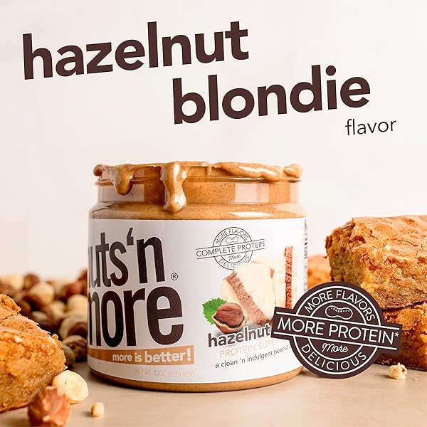 NUTS ‘N MORE HAZELNUT BLONDIE SPREAD – HIGH PROTEIN, LOW CARB, LOW SUGAR, GLUTEN FREE, NON-GMO, ALL-NATURAL KETO NUT BUTTER SNACK (15OZ JAR)