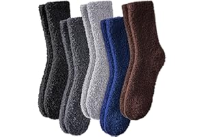LINEMIN Mens Fuzzy Socks Cozy Fluffy Winter Warm Slipper Socks Microfiber Soft Home Sleeping Socks 5/6 Pairs