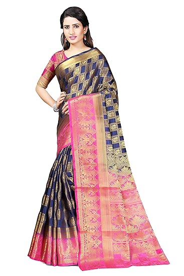 Winza Designer Womens Banarasi Silk Saree With Blouse (BS-6007-BLUE PINK_BLUE_PINK)