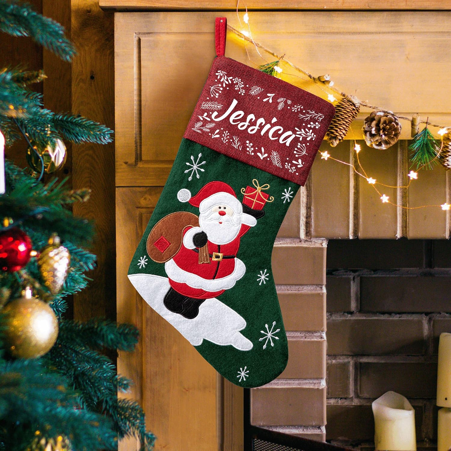 Stockings & Holders - LIYIVESU Personalized Christmas Stockings Custom Stocking with Names for Xmas Holiday Decoration Ornaments Santa