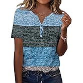 TCOT Women's Tops Dressy Casual Summer Blouses Short Sleeve Button V Neck Spring Tee Shirts