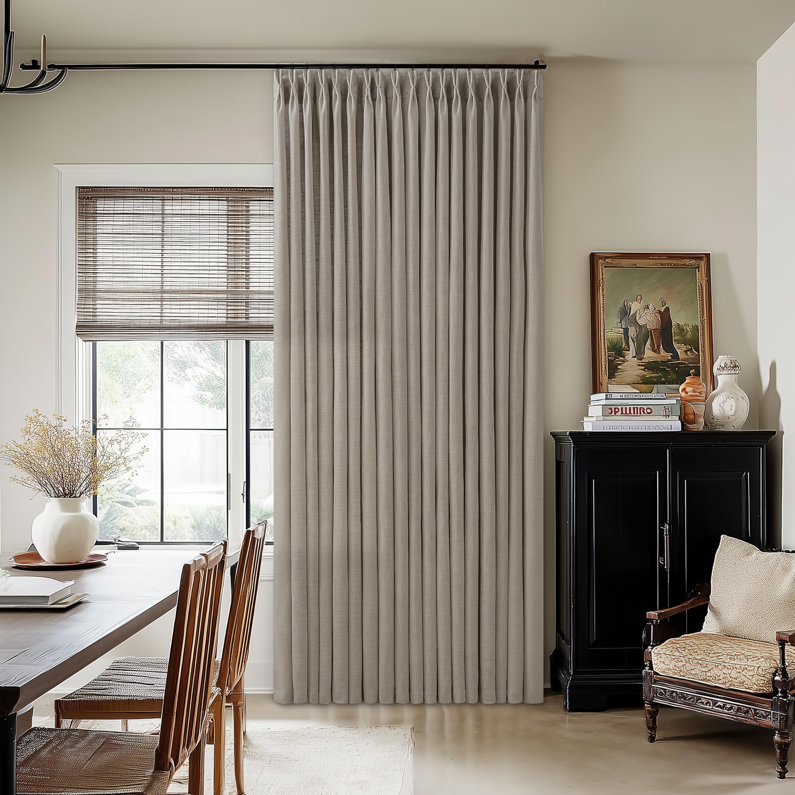 Photo 1 of 100 Inch Wide Curtains 84 Inches Long Linen Pinch Pleated Curtains for Patio Sliding Door Light Filtering Pinch Pleat Drapes Burlywood Birch Boho Extra Wide 100 x 84 Drapes Living Dining Room 1 Panel