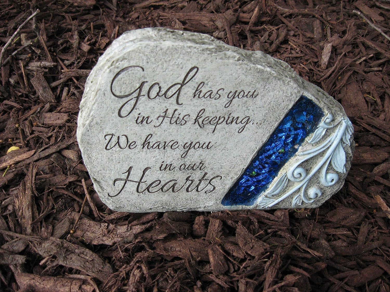 Carson Memorial Garden Stone With Blue Mosaic Solar Accent - God Has You In His Keeping We Have You In Our Hearts : Garden & Outdoor