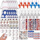 144 Pcs Baseball Party Favors, Baseball Goodie Bags with Mini Balls, Wristband, Slap Bracelets, Keychains, Tattoo Stickers, Whistle, Baseball Stickers for Baseball Birthday Party Supplies Team Gifts