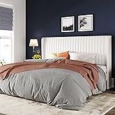 Allewie King Size Velvet Bed Frame/Vertical Channel Tufted Wingback Headboard/Upholstered Platform Bed/No Box Spring Needed/Strong Wooden Slats/Easy Assembly/White