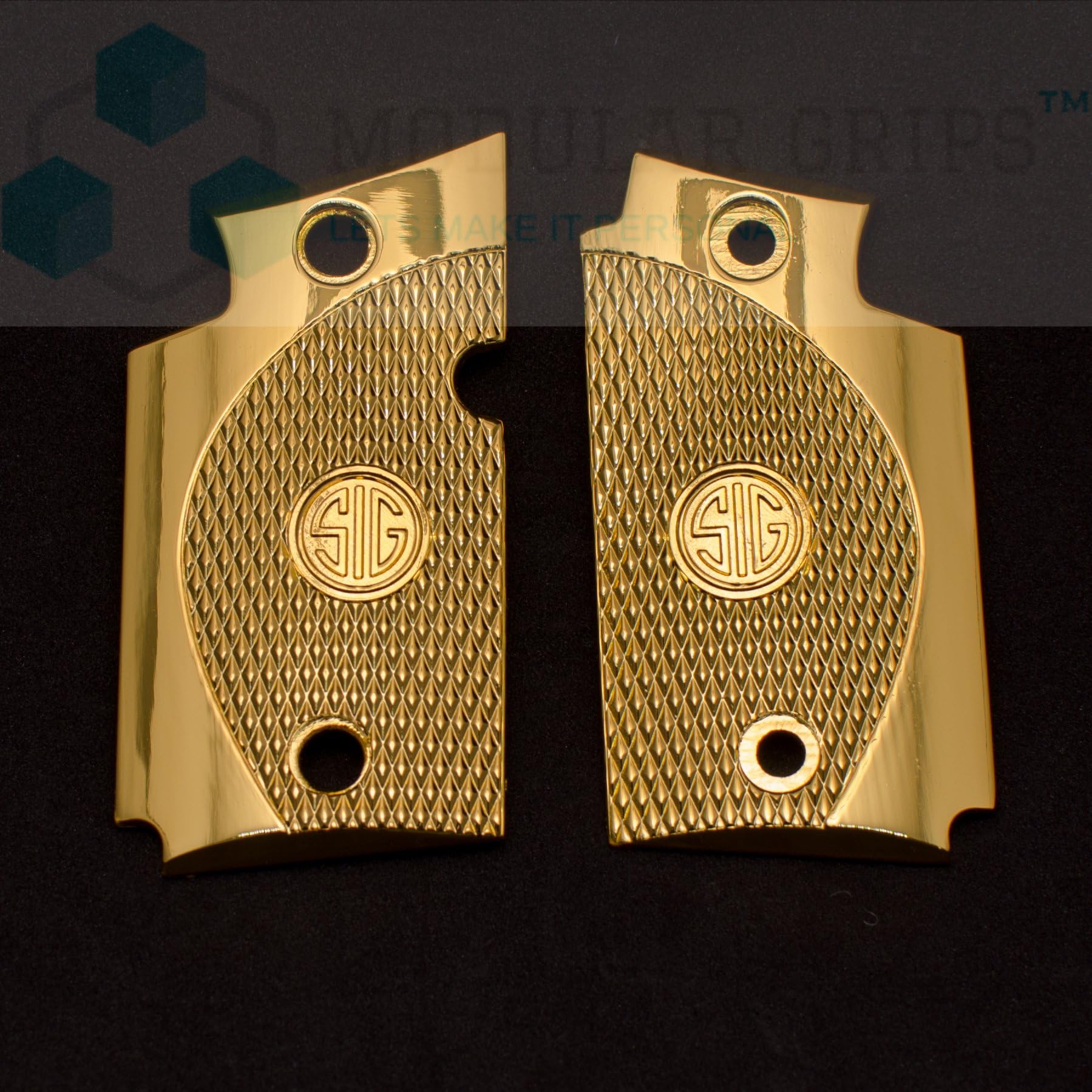 Custom P938 Grips Custom Pewter Grips Checkered Grips Gold Plated