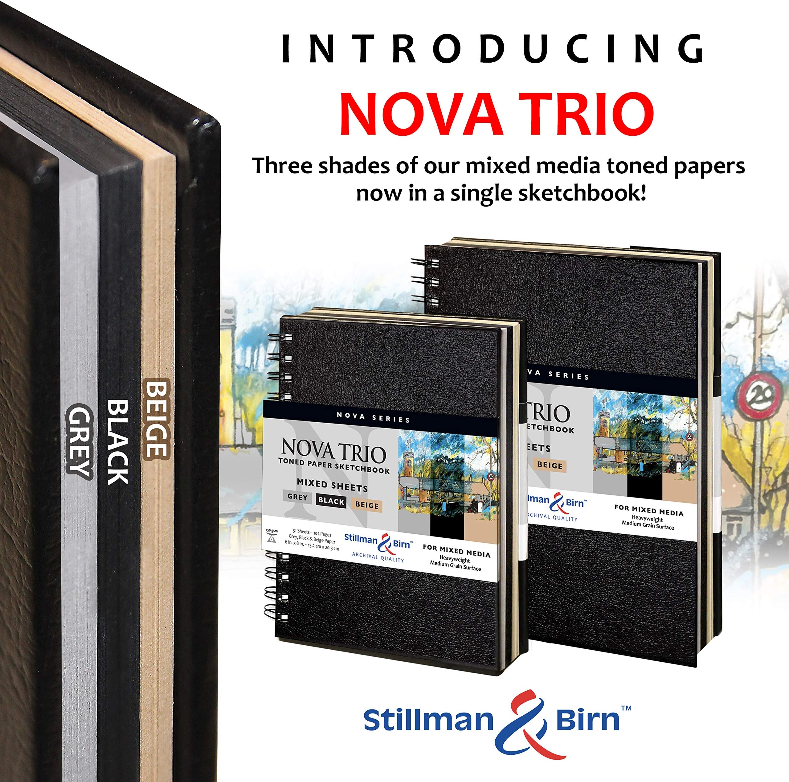 Stillman Birn Nova 7x10 Inch Trio Mixed Sheets Wirebound Sketchbook, 150 GSM, Medium Grain (Beige, Grey, and Black)
