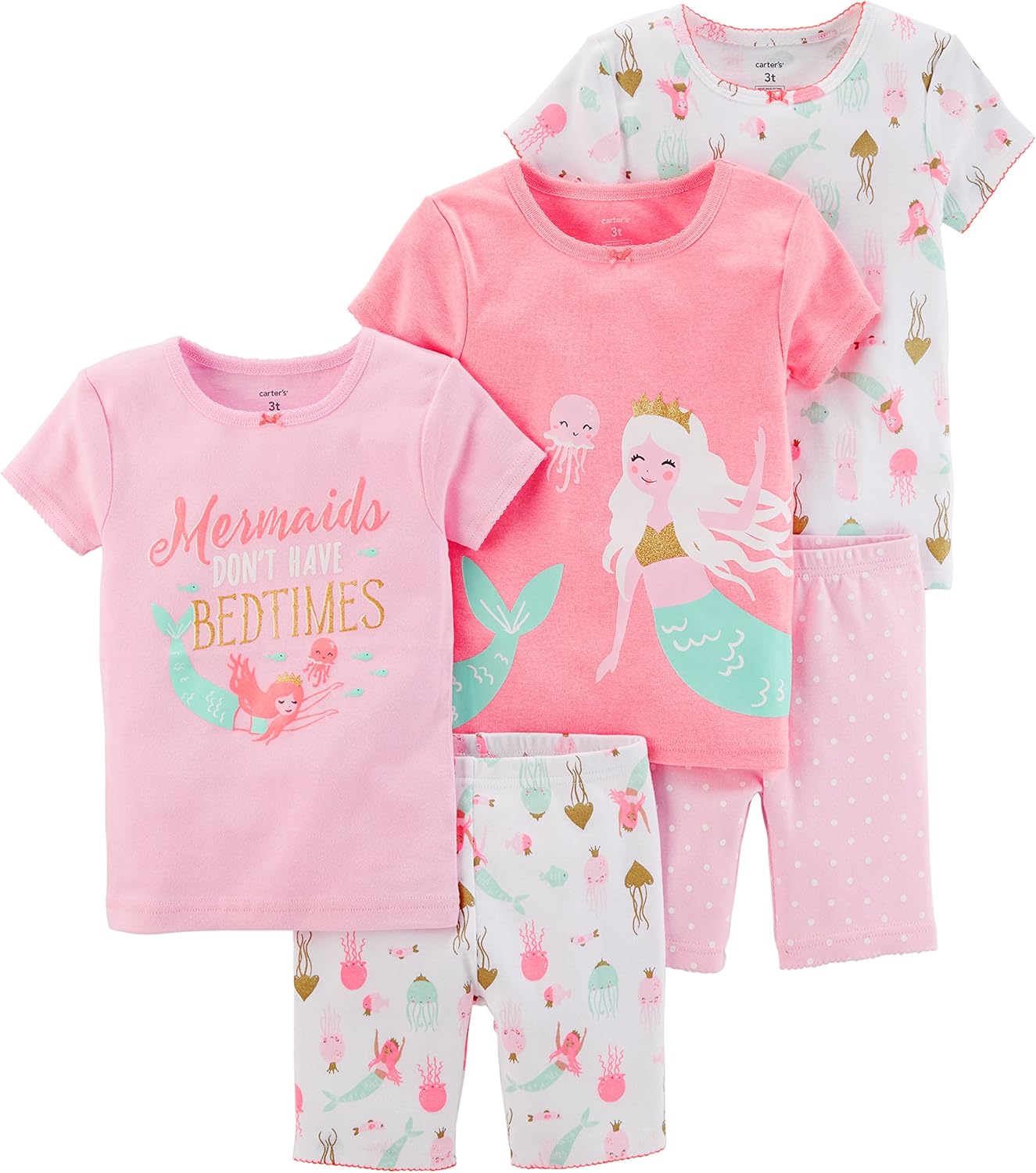 Carter's Girls' Toddler 5Piece Cotton Snugfit Pajamas