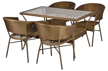 FurniFuture Golden Crown Outdoor Patio Furniture Set 4+1 - (Golden)
