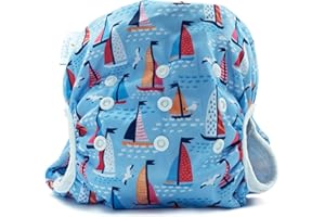 Bambio & Boo - Leak-Proof Reusable Swim Diapers, Easy-Wash Design & Fully Adjustable, 9-40 Months,19-40lbs, Soft & Breathable for Infants & Toddlers, Baby Pool & Beach Wear (Sails & Seaguls)