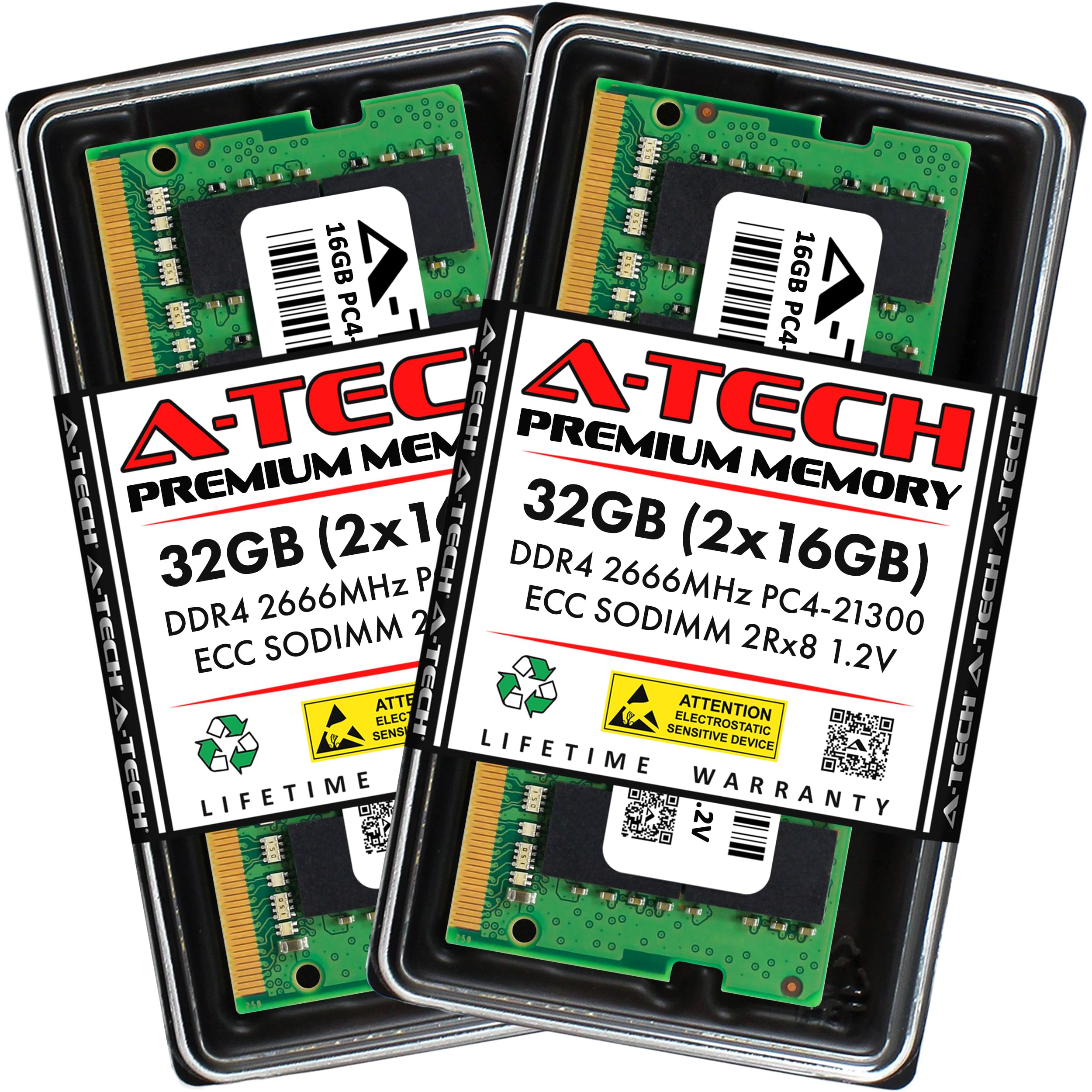 Photo 1 of A-Tech 32GB Kit (2x16GB) DDR4 2666MHz PC4-21300 ECC SODIMM 2Rx8 Dual Rank 1.2V 260-Pin RAM Memory Upgrade Modules for Microserver, Workstation, and Networking Platforms