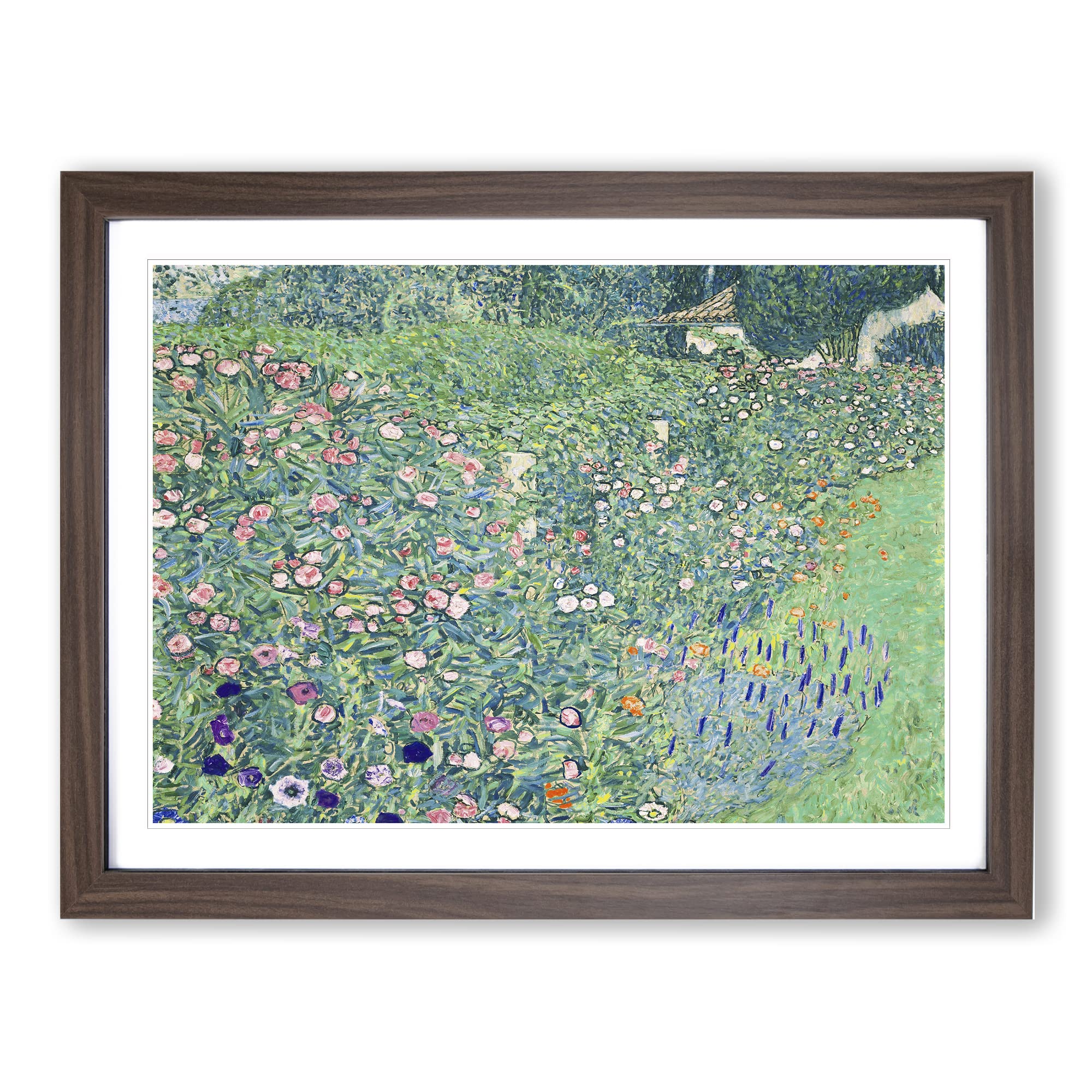 Italian Garden By Gustav Klimt Classic Painting Framed Wall Art Print, Ready to Hang Picture for Living Room Bedroom Home Office Décor, Walnut A4 (34 x 25 cm)