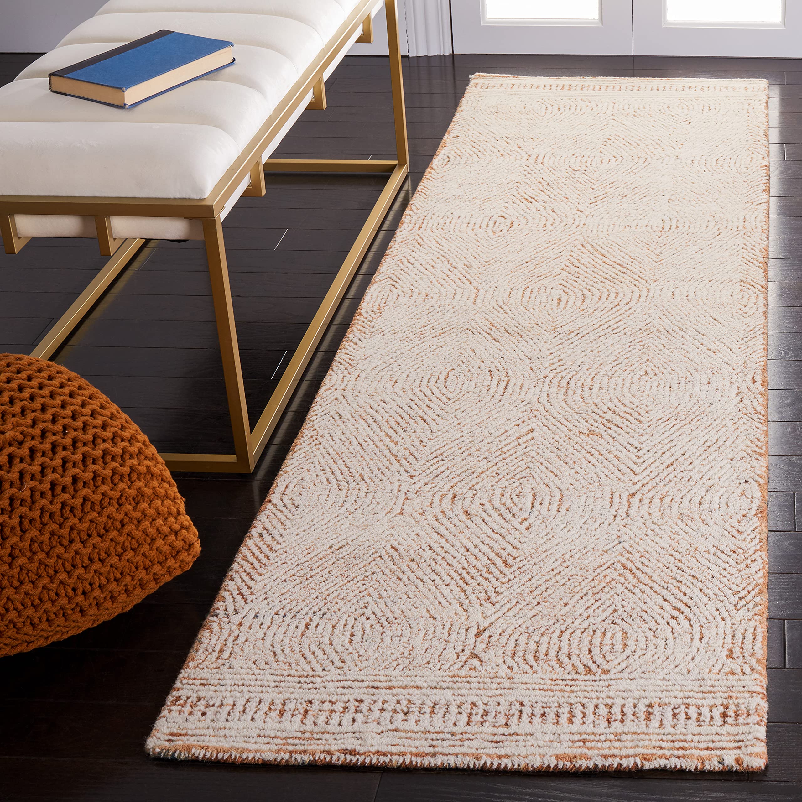 SAFAVIEH Abstract Collection Runner Rug – 2’3″ x 10′, Ivory & Rust, Handmade Wool, Ideal for High Traffic Areas in Living Room, Bedroom (ABT340P)