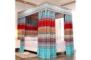 Pangzi Bohemian 4 Corner Post Bed Curtain Canopy Bed Curtain Drapes for Adults Girls (Queen, Style-A)