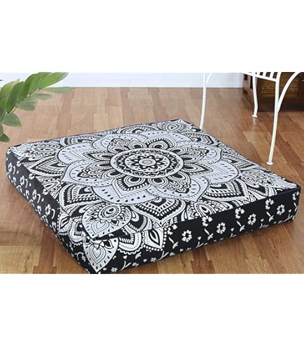 Popular Handicrafts Floor Pillow Cushion Cover - Hippie Mandala Square Ottoman Pouf Cover Indian Peacock Daybed Oversized Cotton Cushion Cover with Heavy Duty Zipper - Dog-Pets Bed, 22 Magenta Yellow